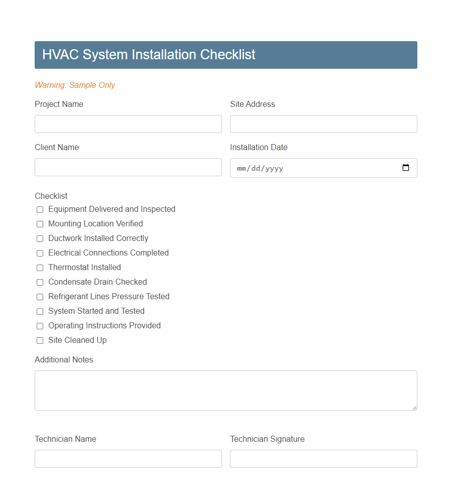 Engineering Installation Checklist Form Template PDF Samples