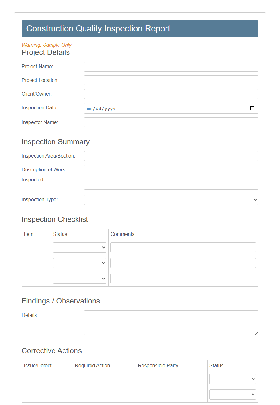 Engineering Site Visit Report Form Template PDF Samples