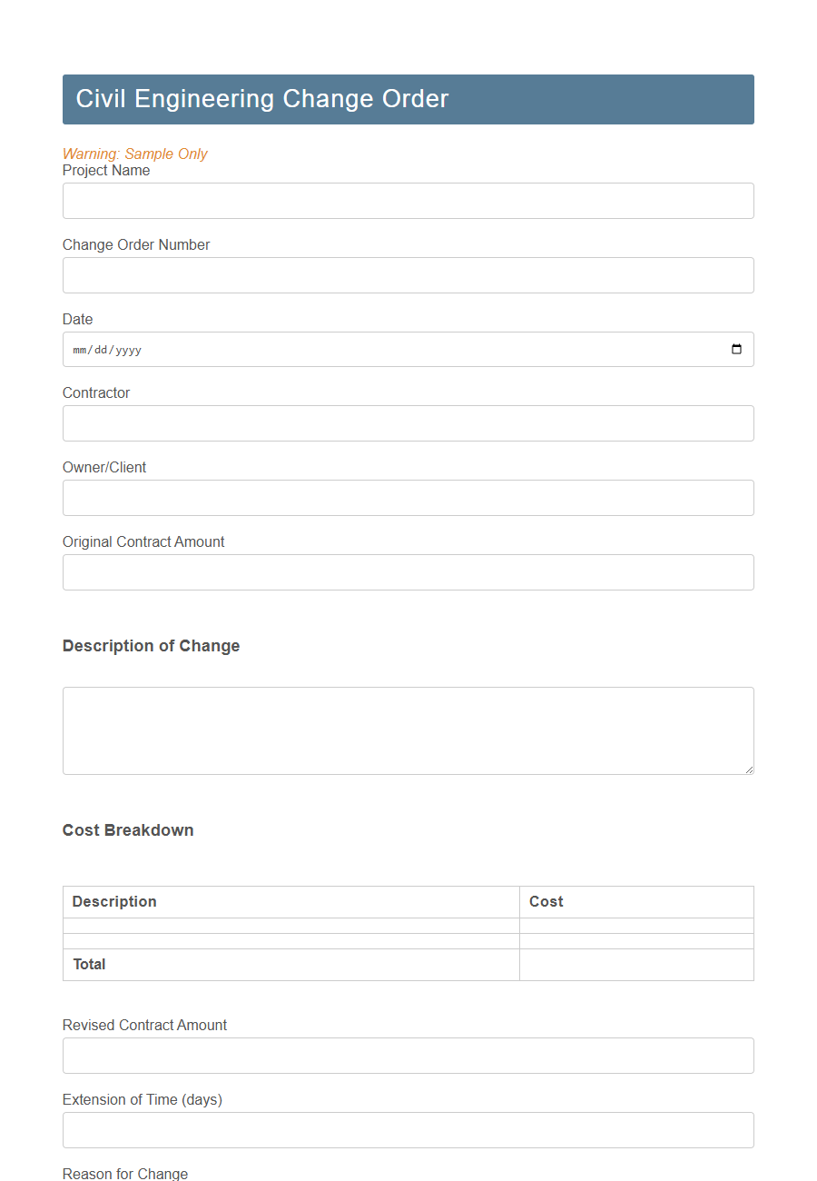 Engineering Work Order Form PDF Samples