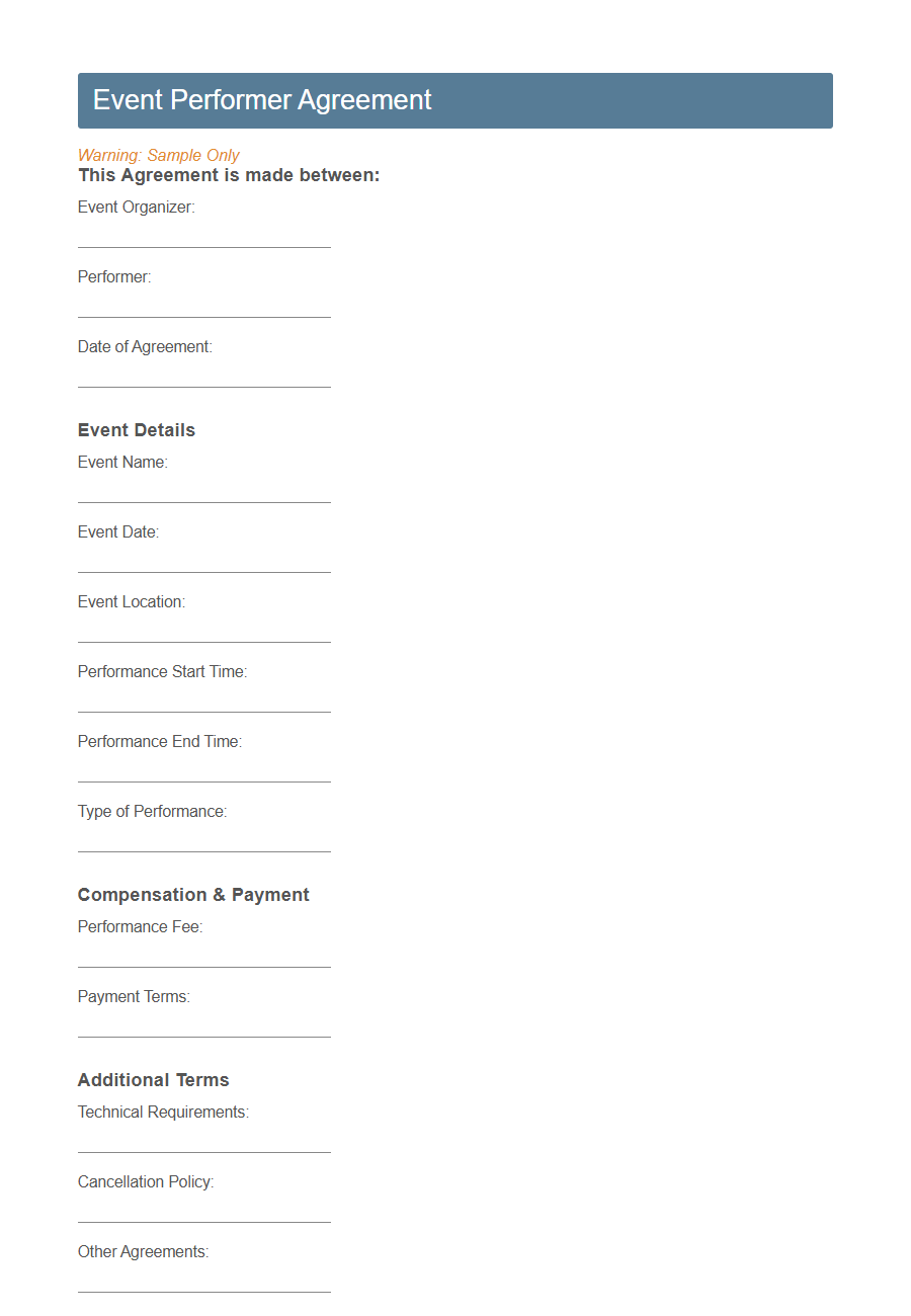 Entertainment Vendor Application Form Template PDF Samples