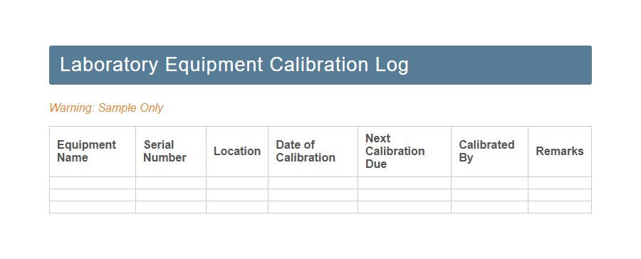 Equipment Calibration Record Form Template PDF Samples