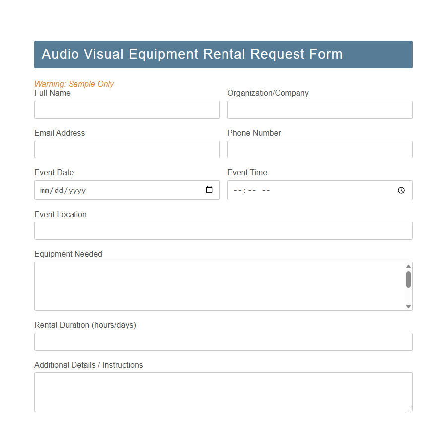 Equipment Rental Request Form Template PDF Samples