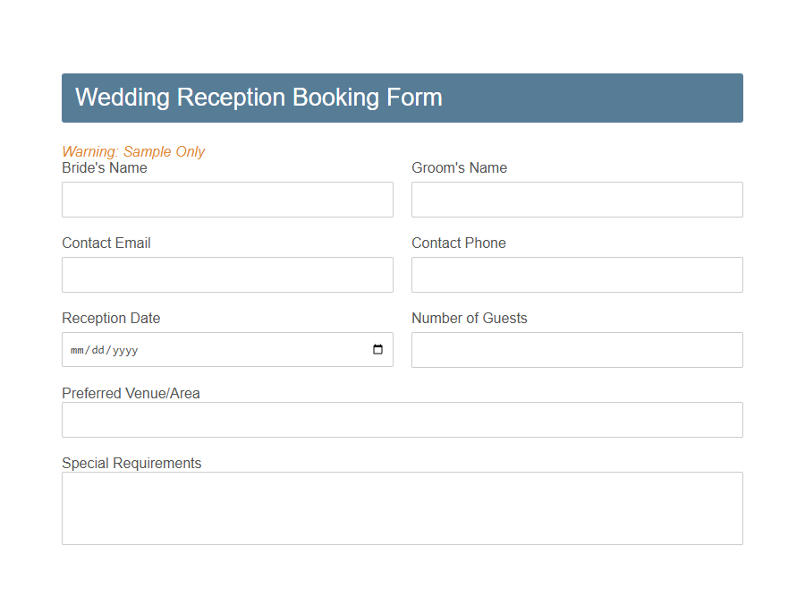 Event Booking Form Template for Hotels PDF Samples