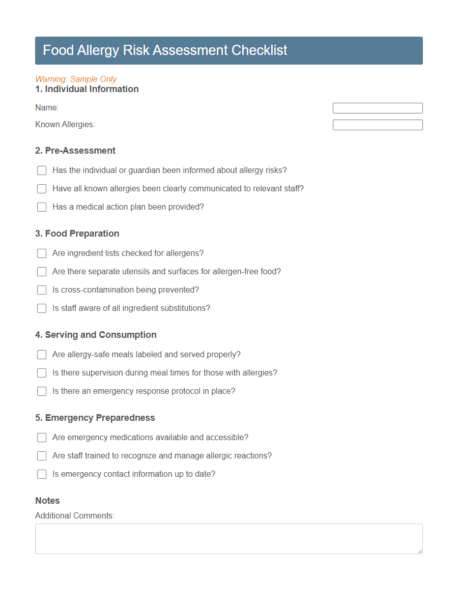 Food Hygiene Self-Assessment Form Template PDF Samples