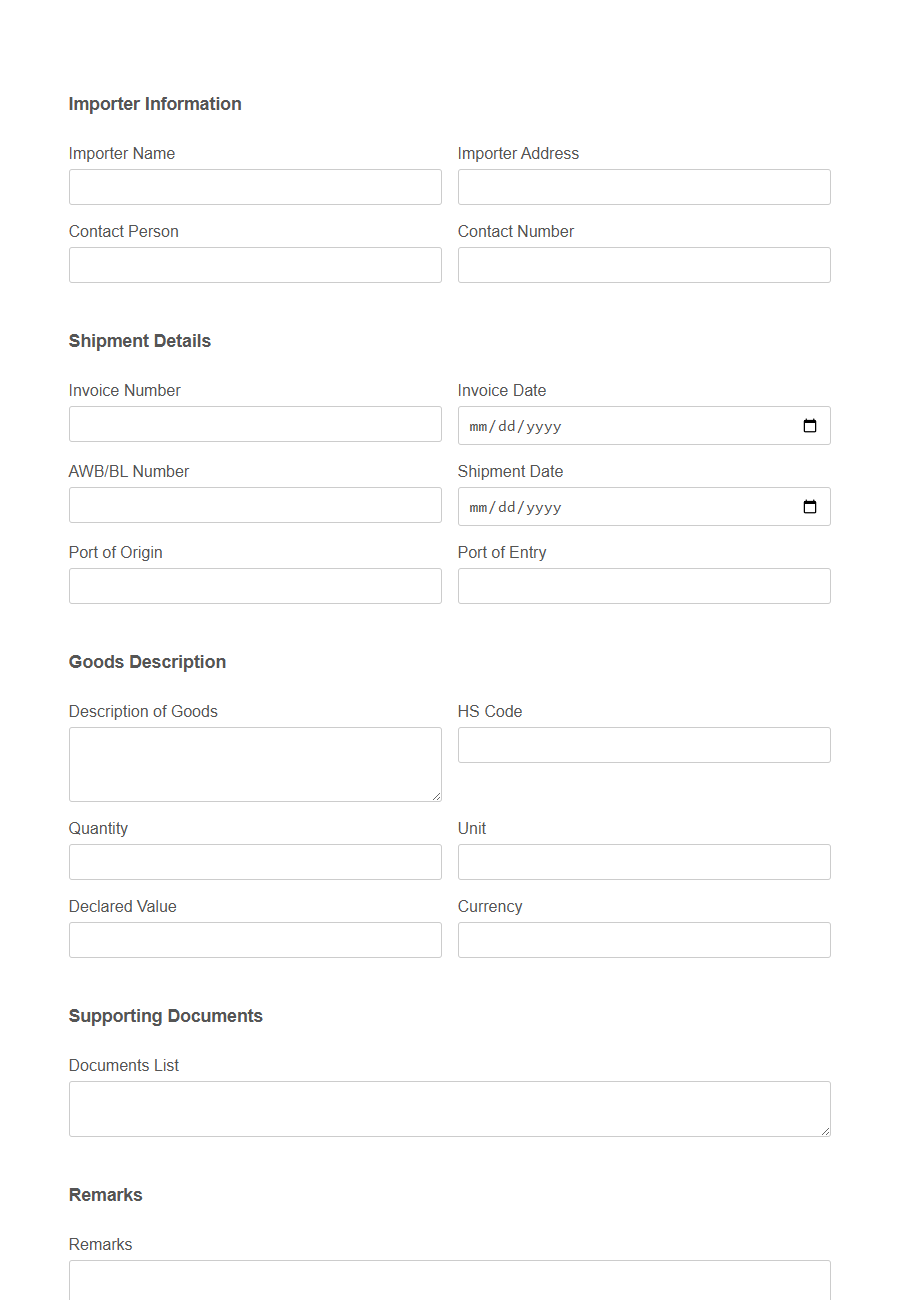 Import/Export Clearance Request Form PDF Samples