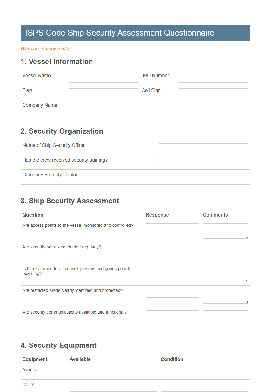 International Ship and Port Facility Security (ISPS) Questionnaire Form PDF Samples