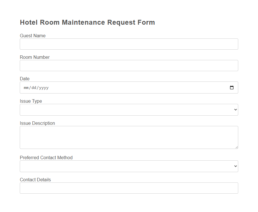 Maintenance Request Form for Hospitality Template PDF Samples