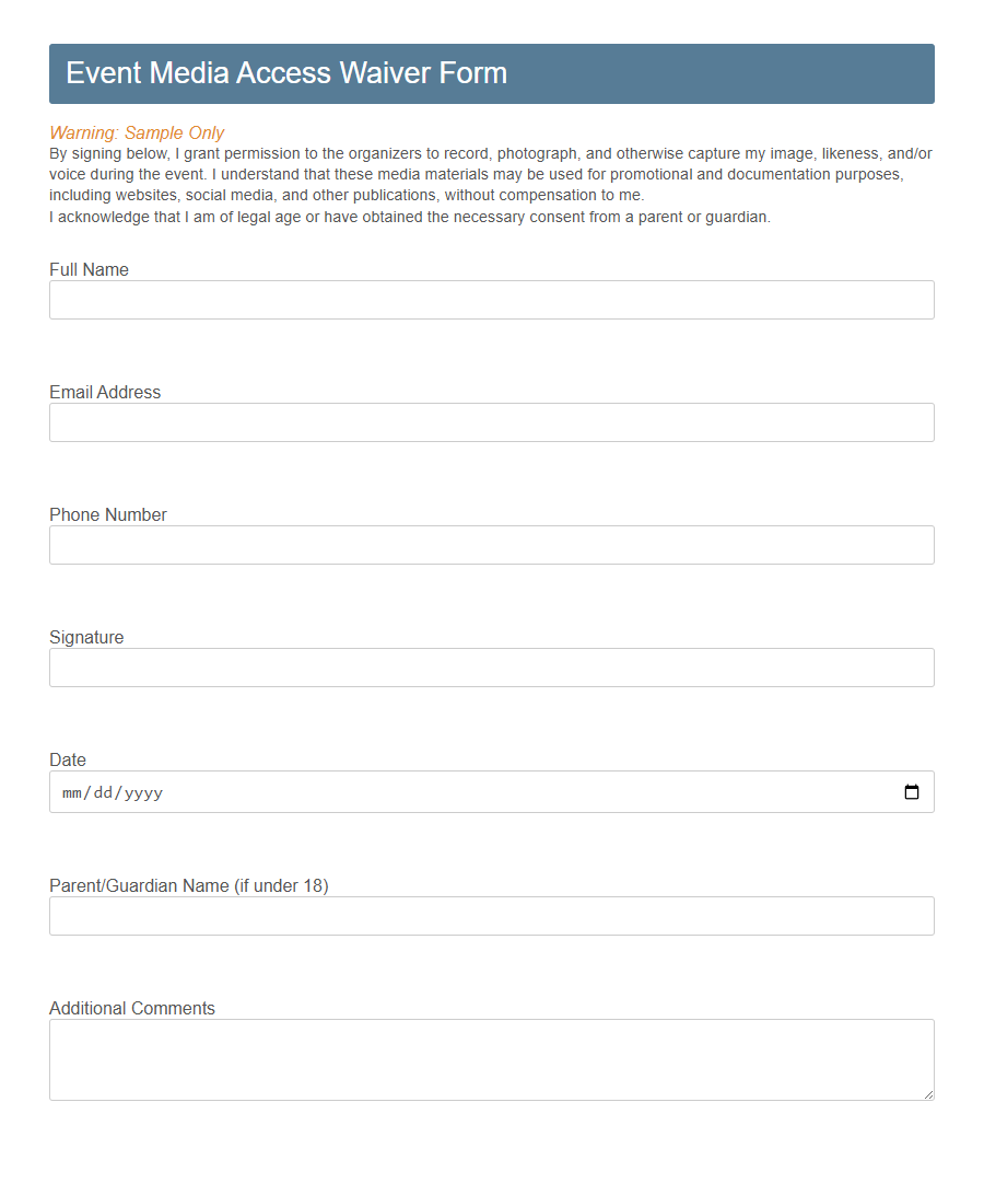 Media Access Waiver Form PDF Samples