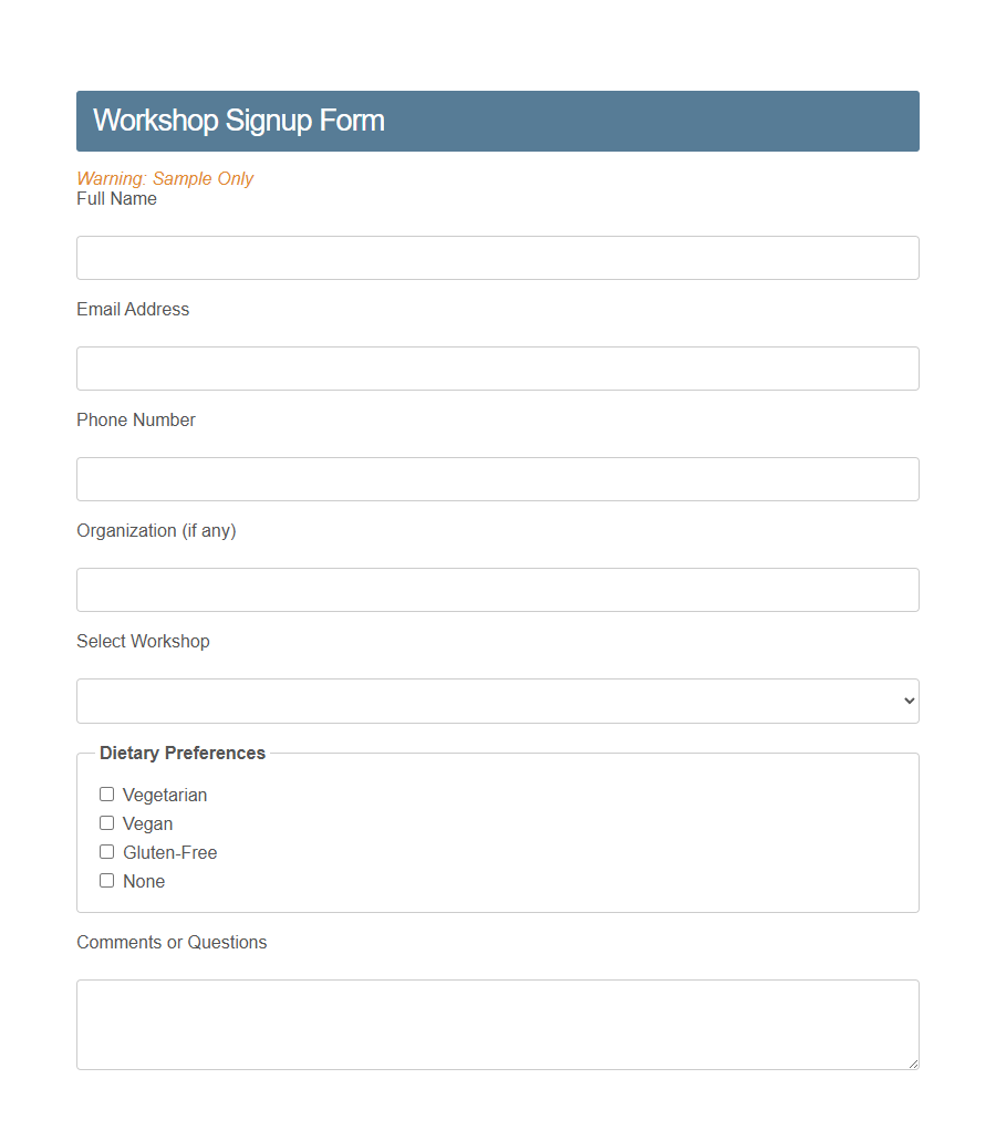 Nonprofit Workshop Signup Form PDF Samples
