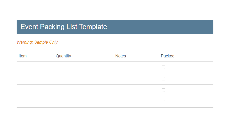 Packing List Template PDF Samples