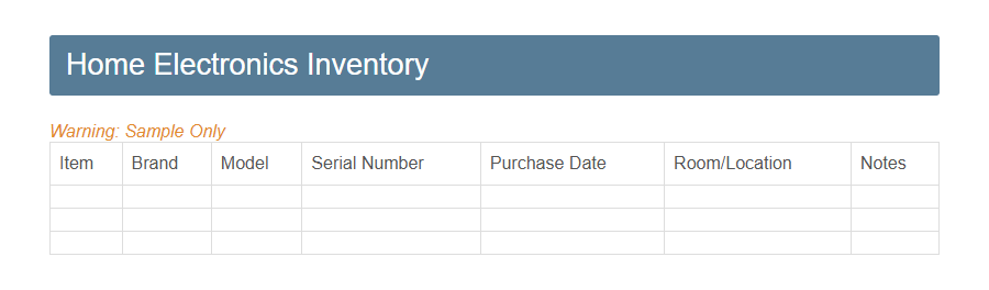 Renters Insurance Inventory Form Template PDF Samples