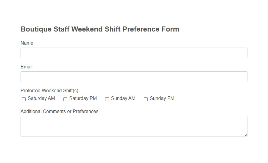 Retail Employee Schedule Availability Form PDF Samples