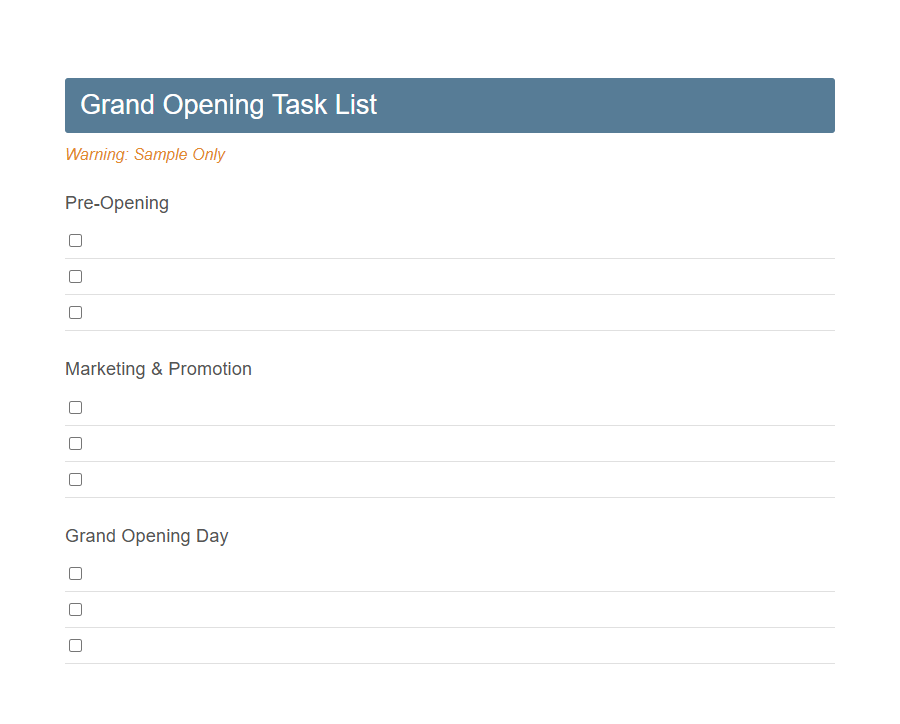 Retail Store Opening Checklist Form PDF Samples
