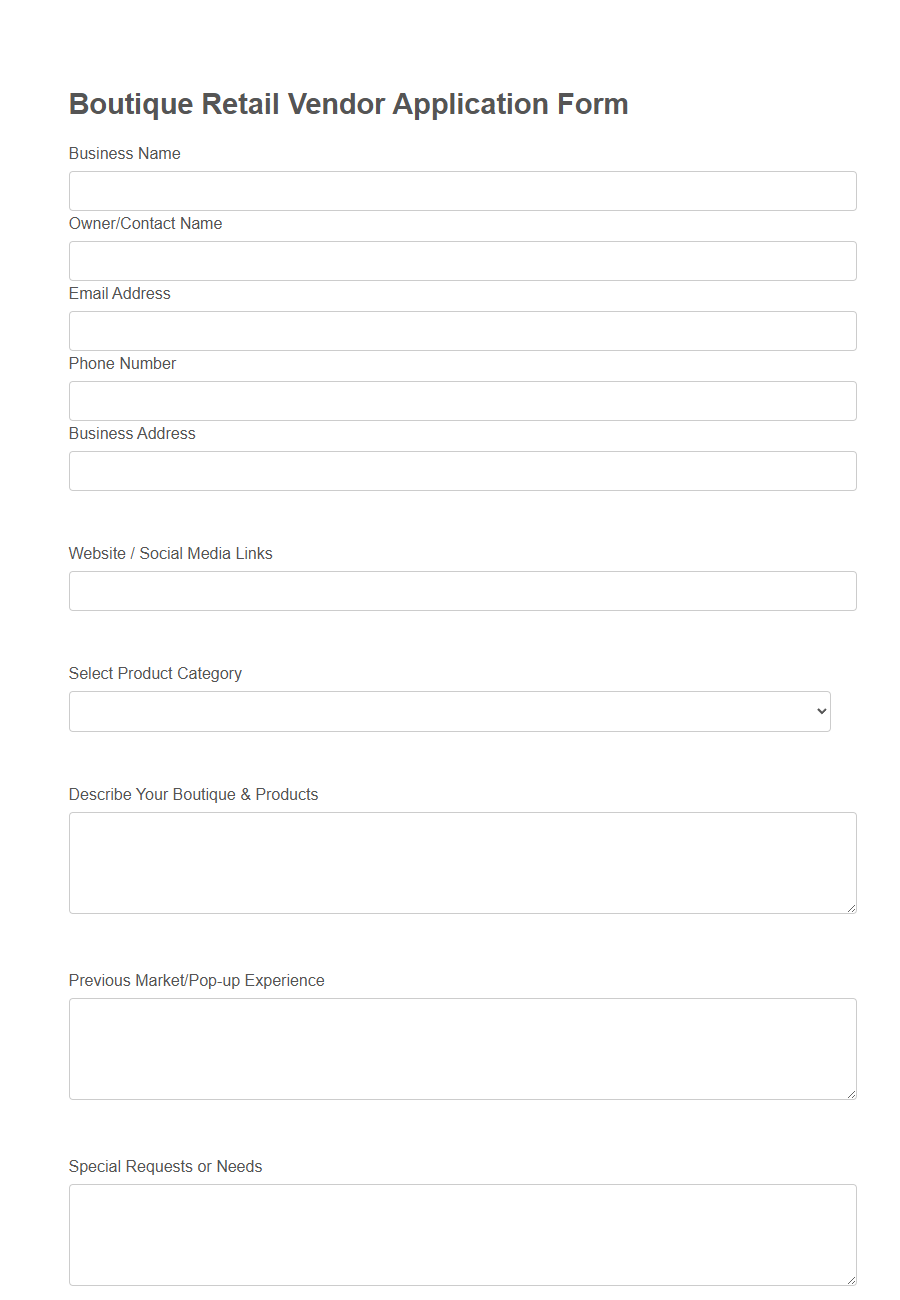 Retail Vendor Application Form PDF Samples