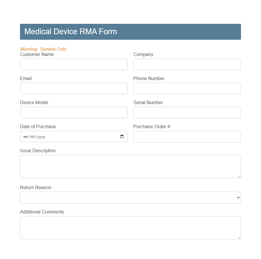 Return Merchandise Authorization (RMA) Form PDF Samples
