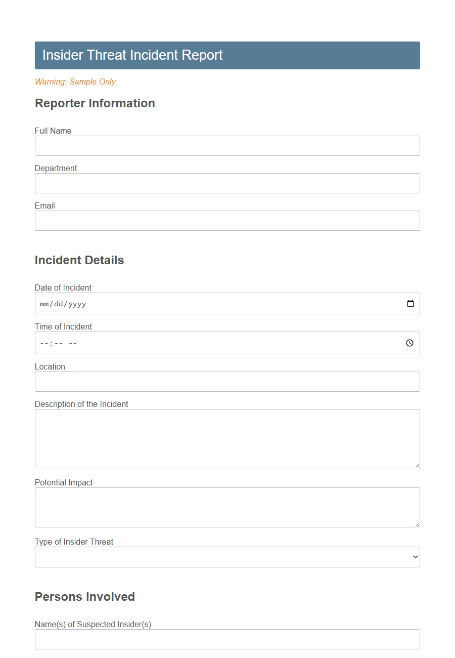 Security Incident/Threat Report Form PDF Samples