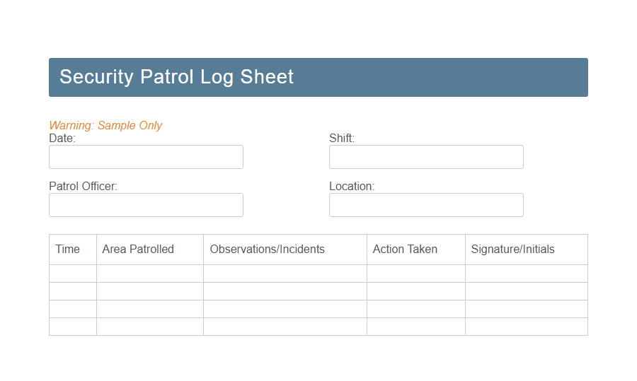 Security Personnel Daily Activity Report Form Template PDF Samples