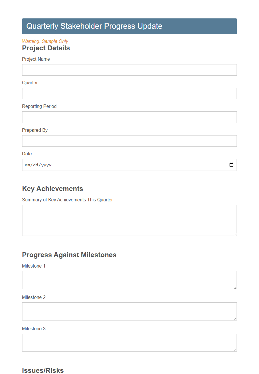 Stakeholder Update Form PDF Samples