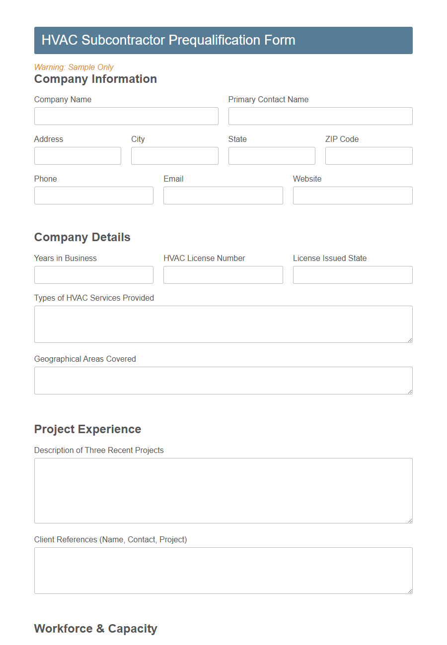 Subcontractor Prequalification Form PDF Samples
