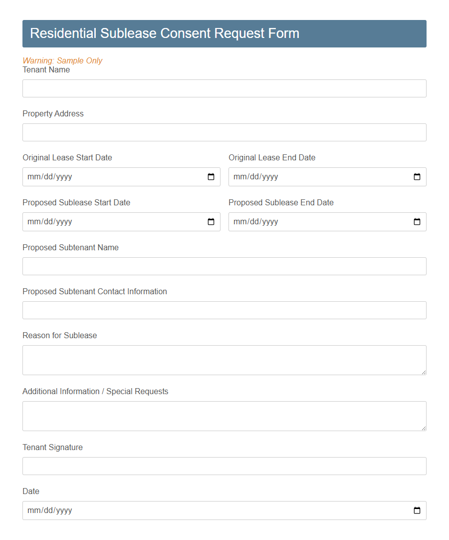 Sublease Consent Request Form PDF Samples