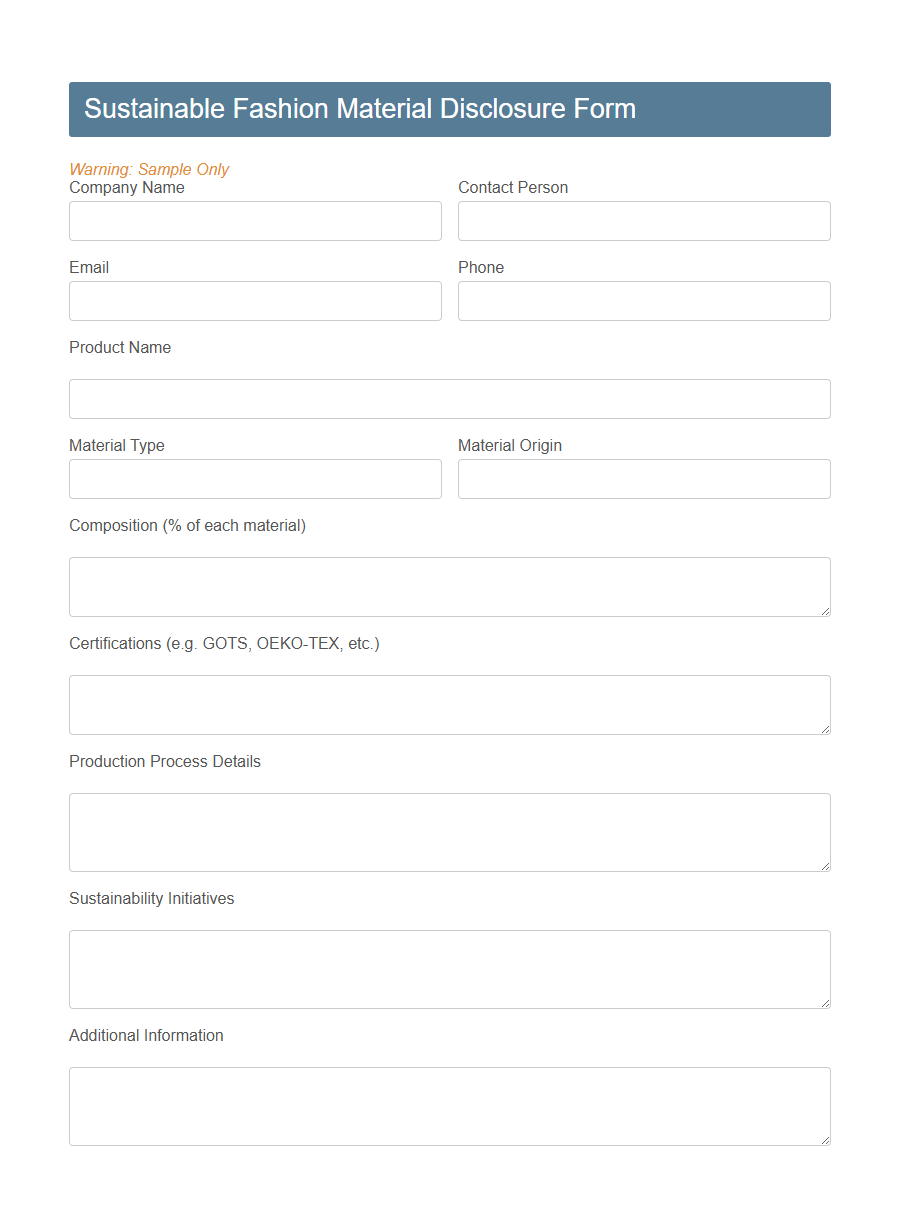 Sustainable Fashion Material Disclosure Form PDF Samples