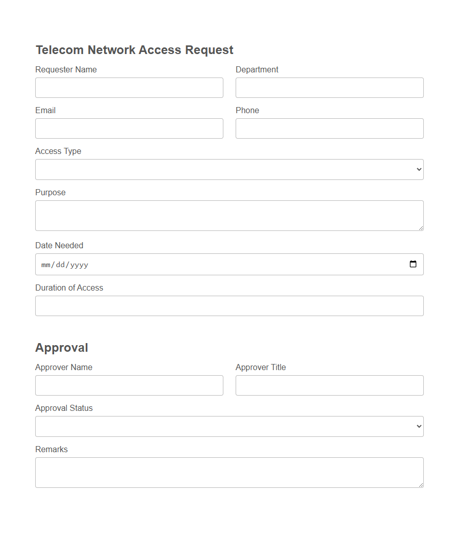 Telecom Network Access Permission Form PDF Samples