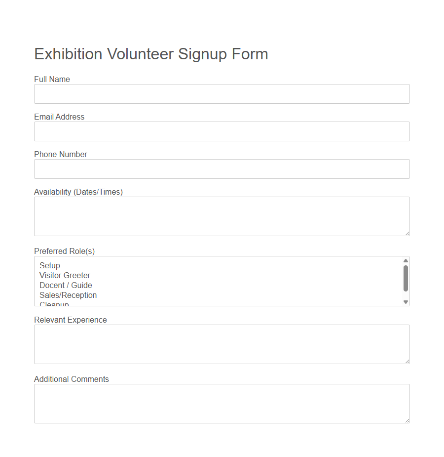 Art Event Volunteer Signup Form Template PDF Samples