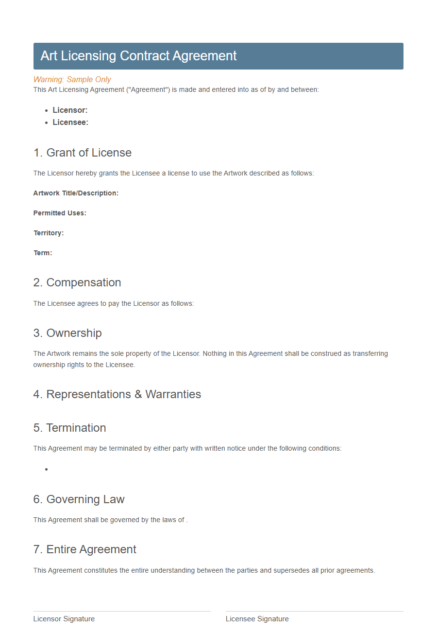 Art Licensing Application Form PDF Samples