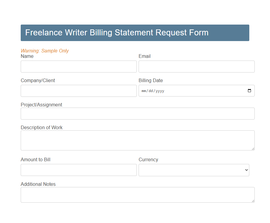 Billing Statement Request Form PDF Samples