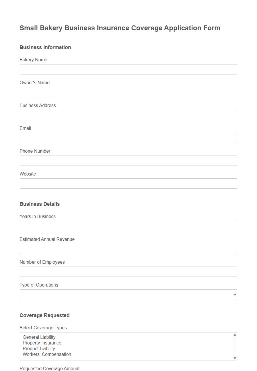 Business Insurance Coverage Application Form Template PDF Samples