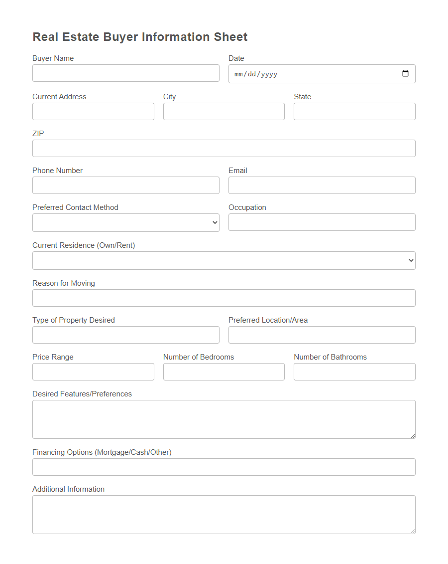 Buyer Information Sheet Form PDF Samples