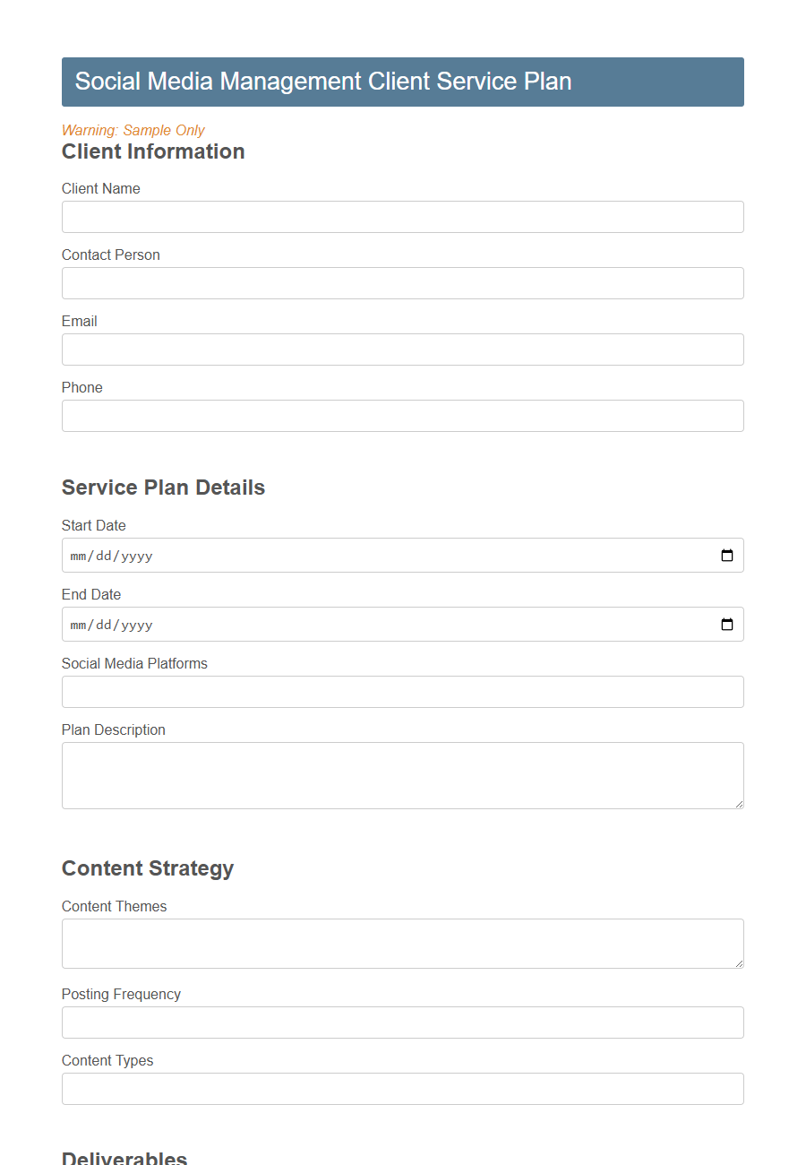 Client Service Plan Form Template PDF Samples