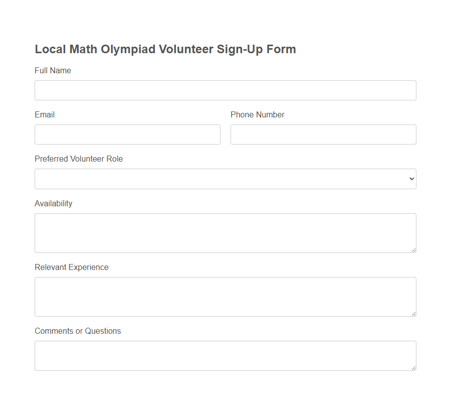 Competition Volunteer Sign-Up Form PDF Samples