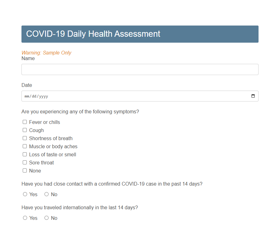 COVID-19 Symptom Screening Form PDF Samples