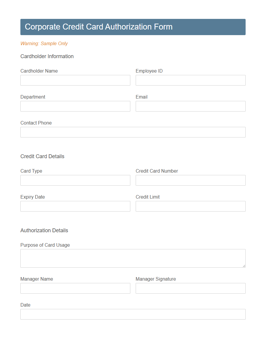 Credit Card Authorization Form PDF Samples