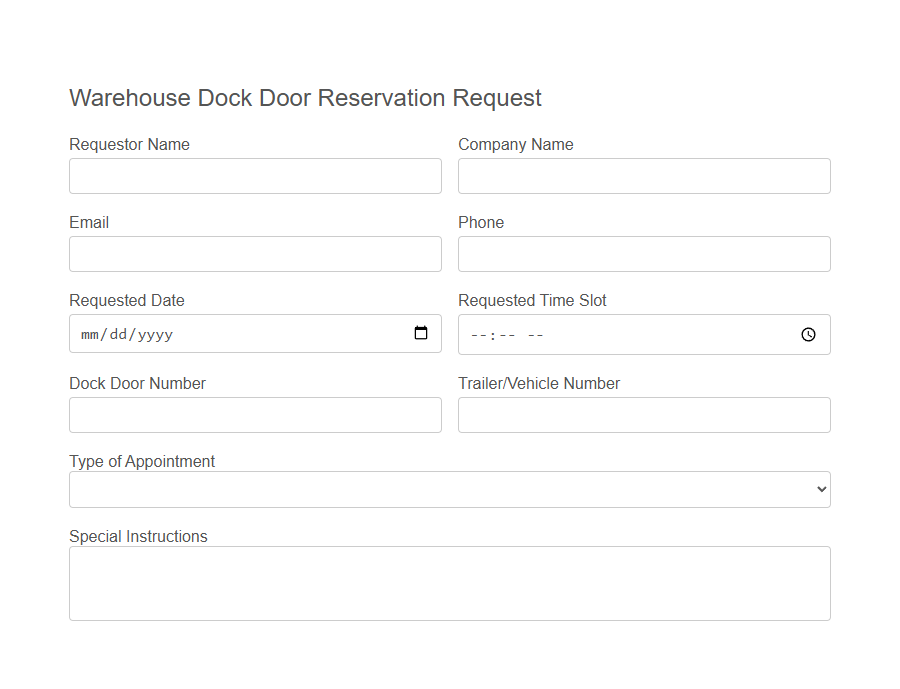 Dock Door Reservation Form PDF Samples