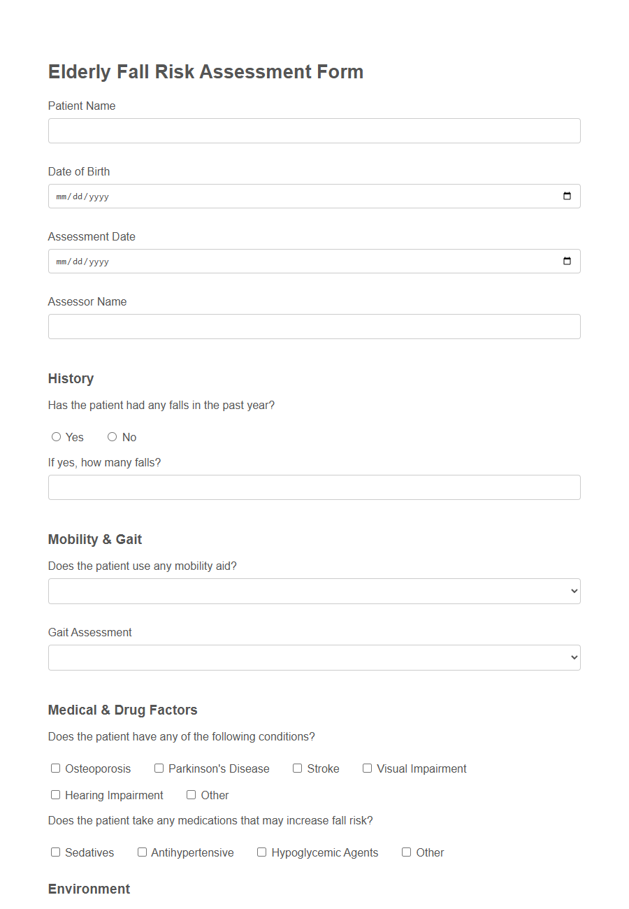 Elderly Care Needs Assessment Form Template PDF Samples