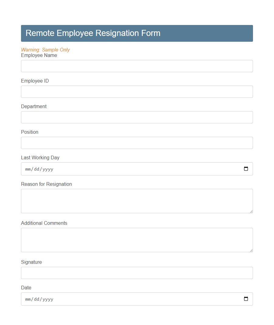 Employee Resignation Form PDF Samples