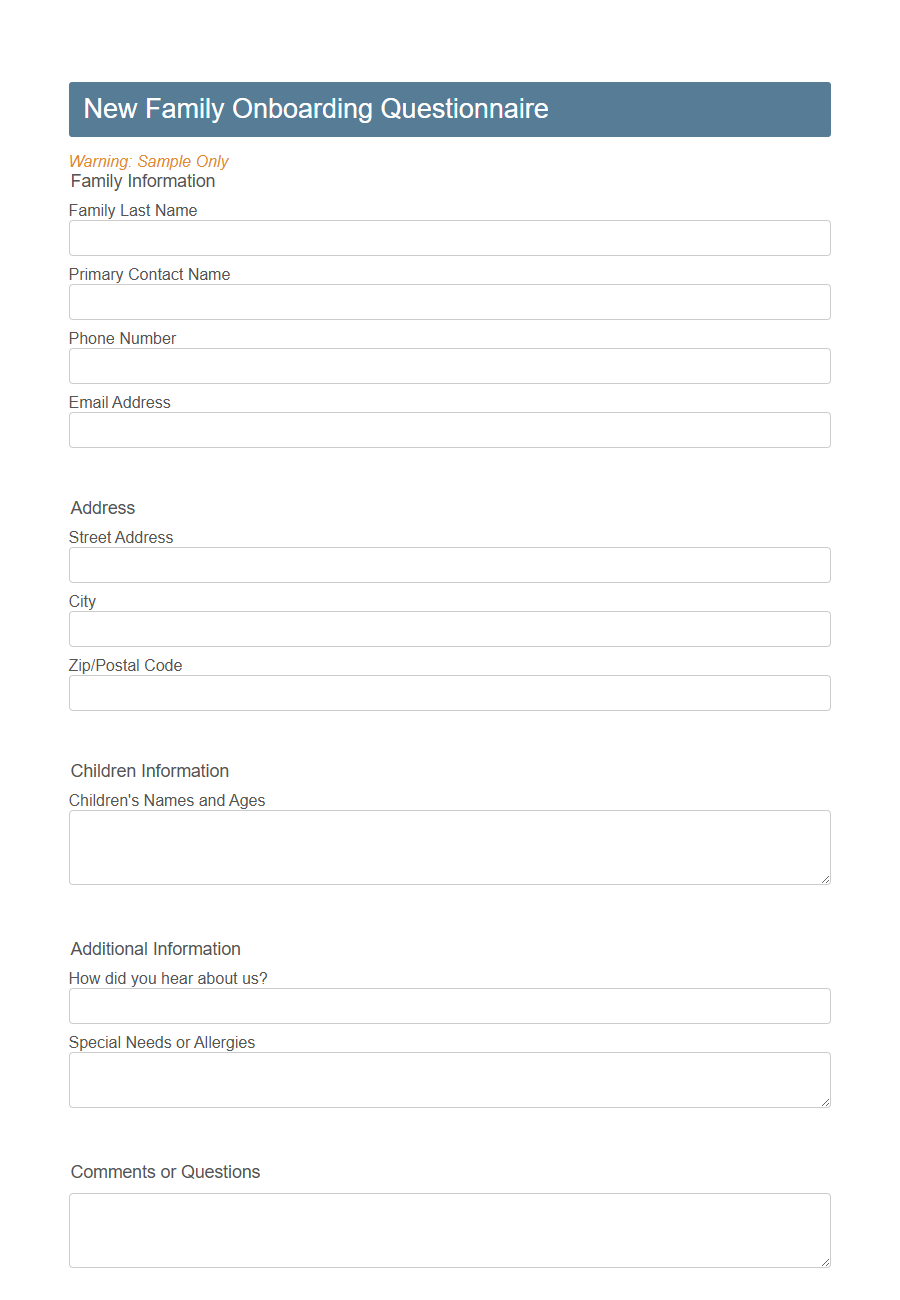 Family Assessment Intake Form PDF Samples