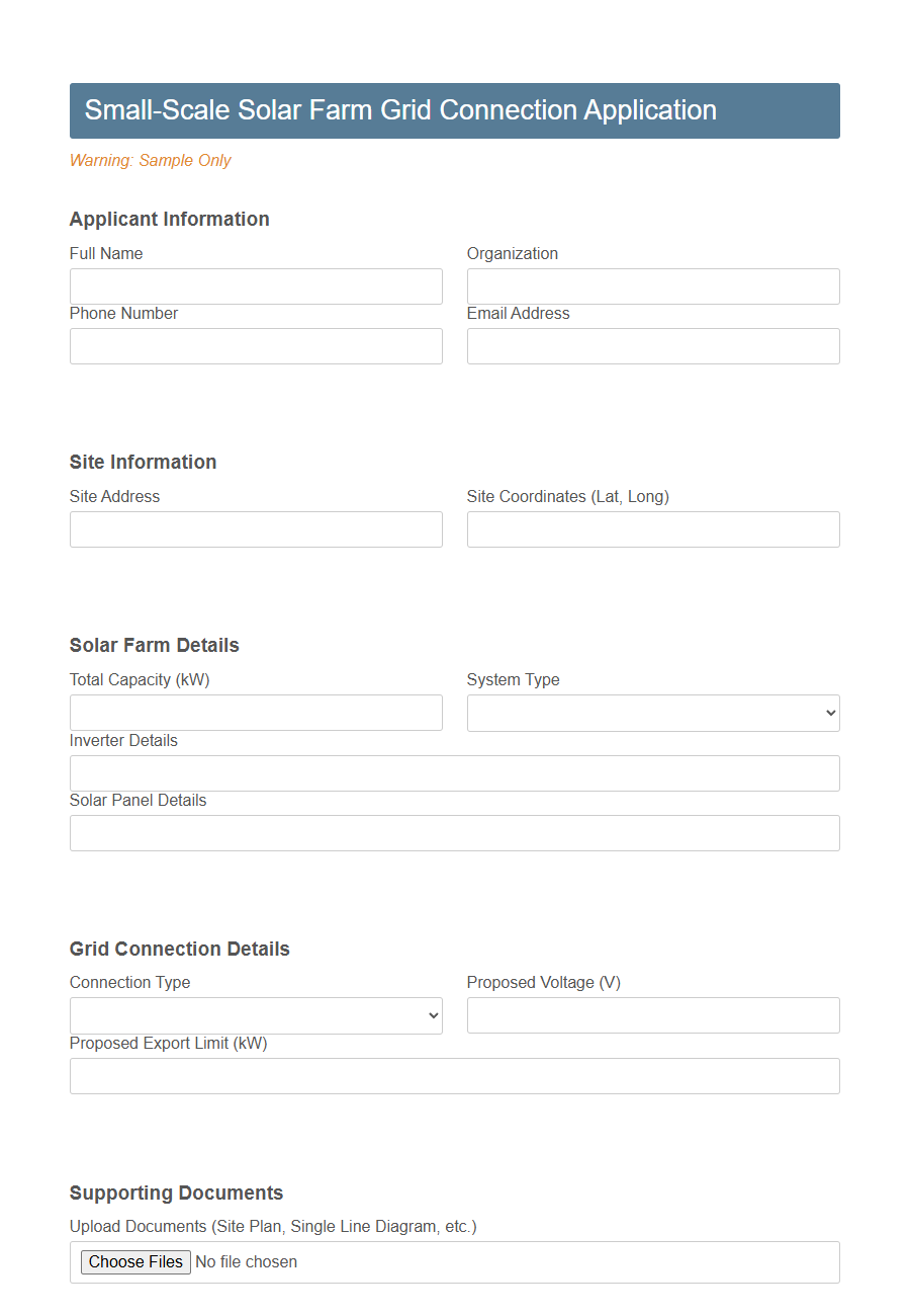 Grid Connection Application Form PDF Samples