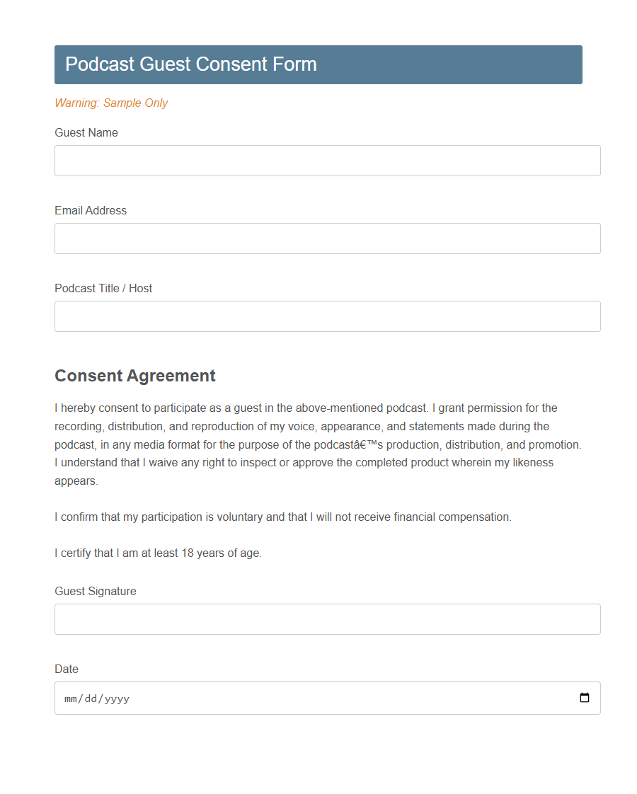 Guest Consent Form Template PDF Samples