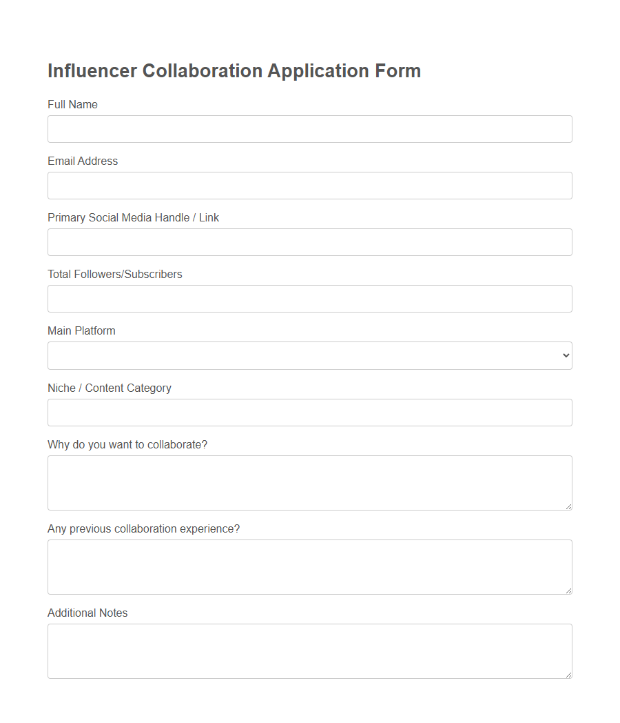 Influencer Collaboration Application Form Template PDF Samples