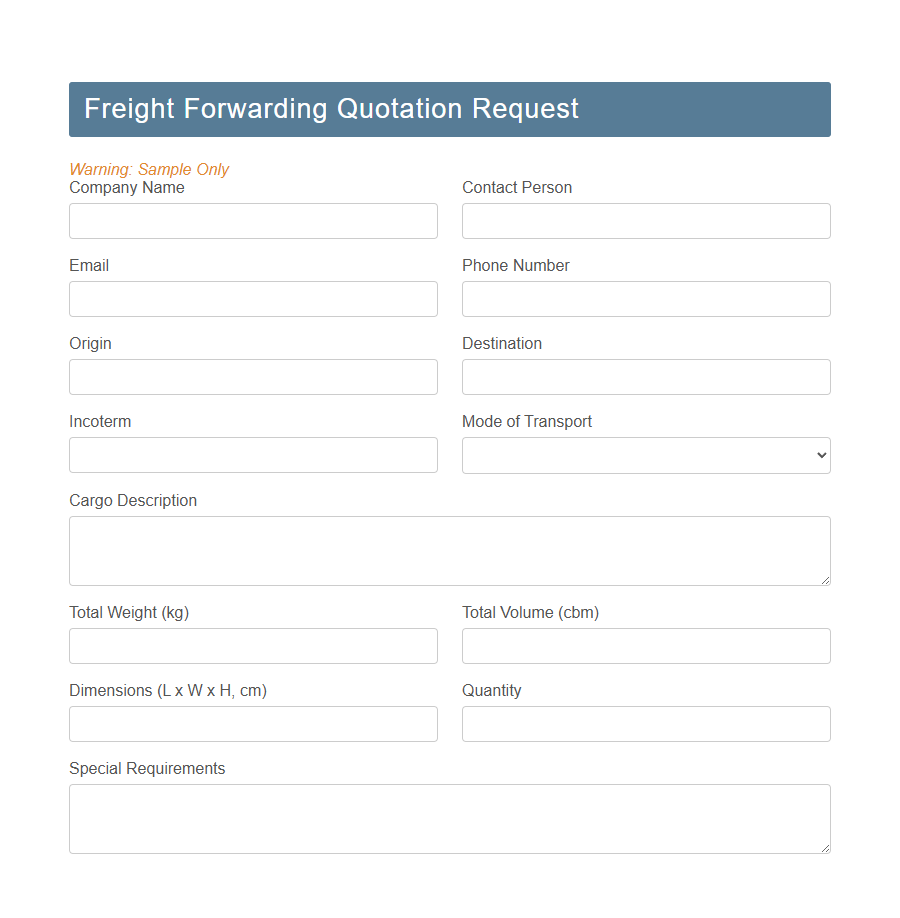 Logistics Cost Quotation Form Template PDF Samples