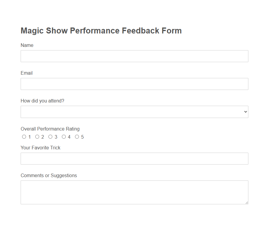 Magic Show Participant Registration Form PDF Samples