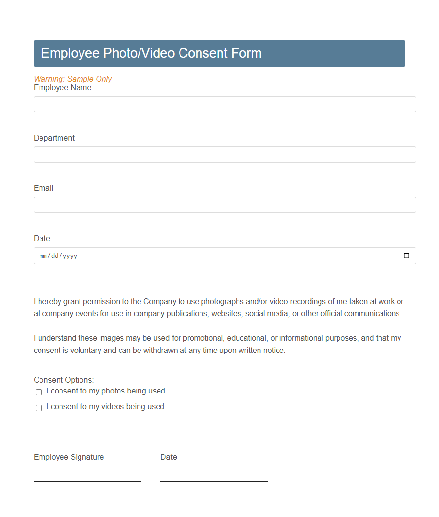 Photo/Video Usage Permission Form PDF Samples