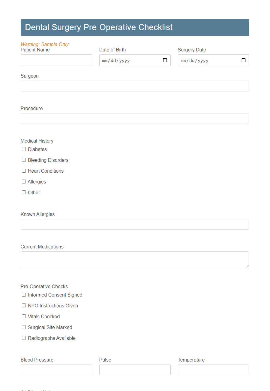 Pre-Operative Checklist Form Template PDF Samples