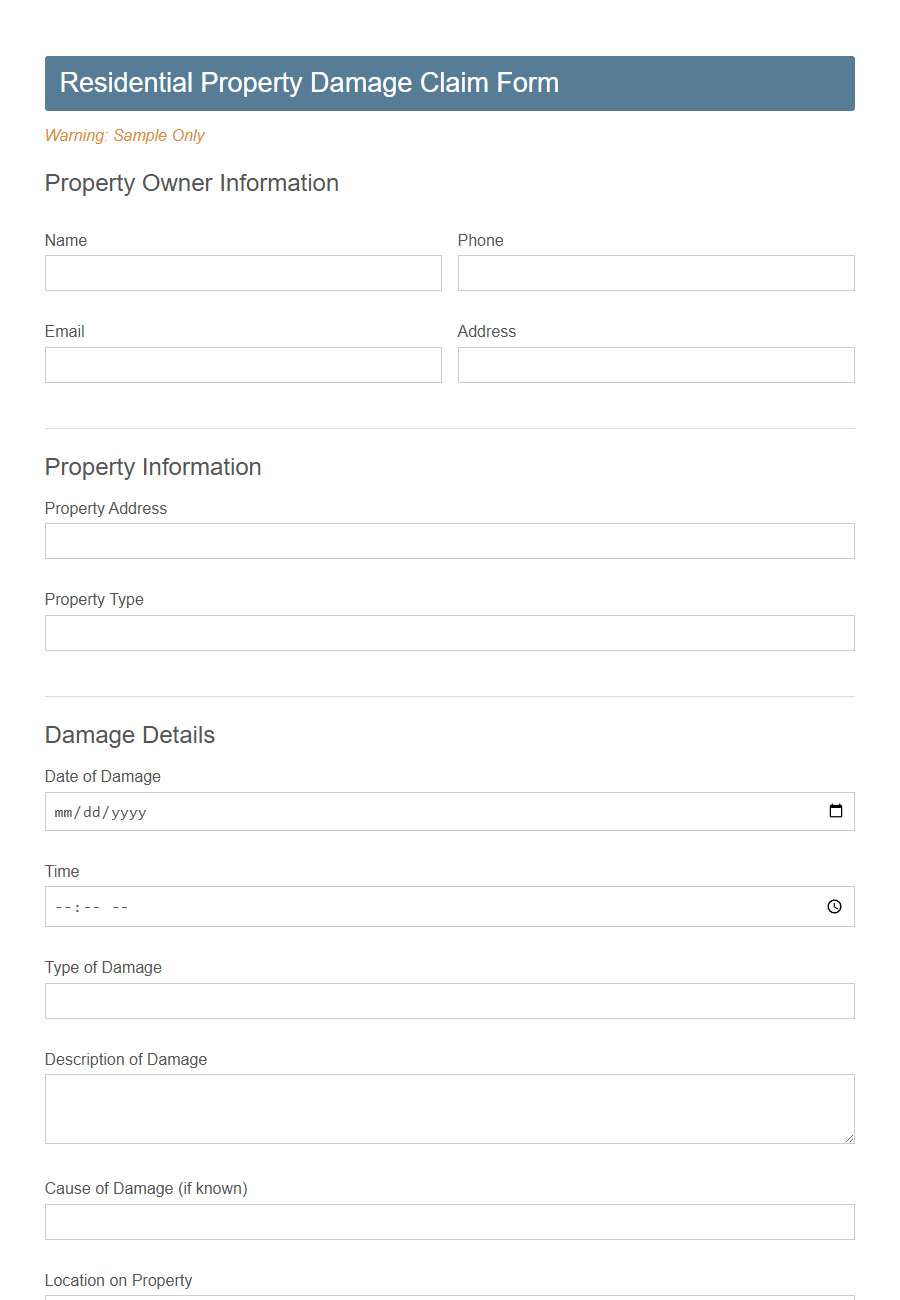 Property Insurance Claim Form Template PDF Samples
