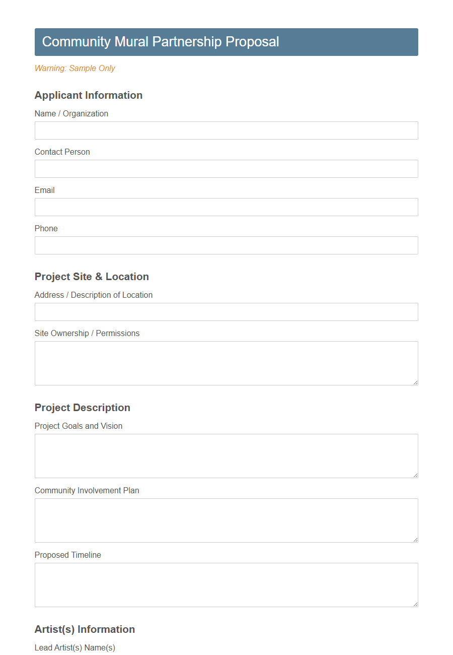 Public Art Proposal Form PDF Samples