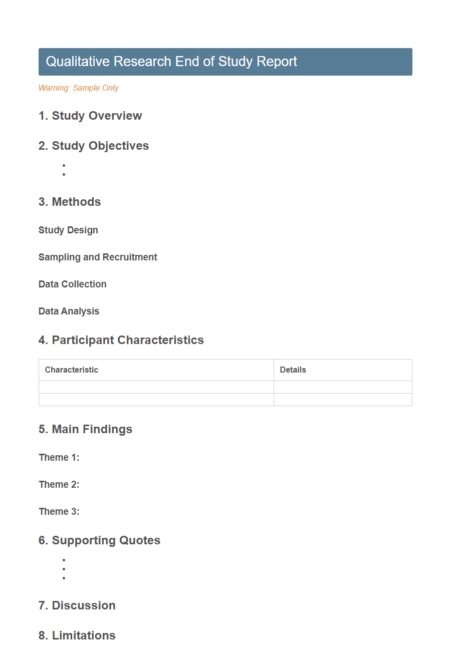 Research End of Study Report Form PDF Samples