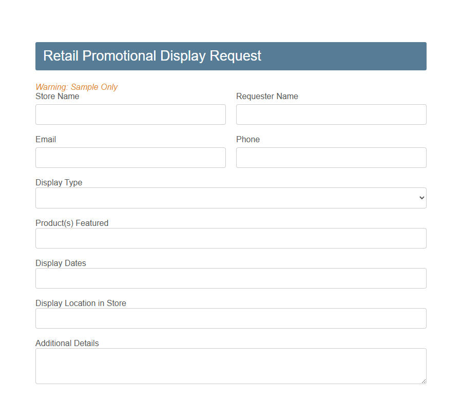 Retail Promotional Display Request Form PDF Samples